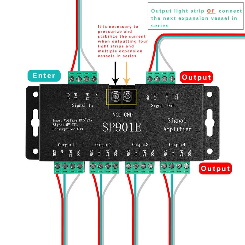 SUPERNIGHT LED Pixel Strip Amplifier Signal Data SPI Repeater for WS2801 WS2811 WS2812B WS2813 WS2815 SK6812 SK9822 Addressable RGB Light Strip Dream Color Programmable Rope Lighting 5v-24v SP901E - Image 4